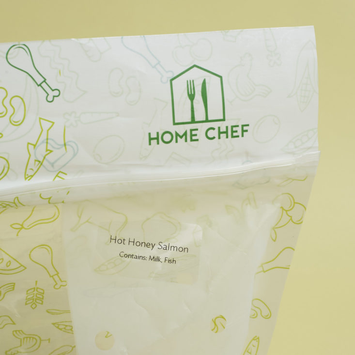 hot honey salmon label on home chef bag