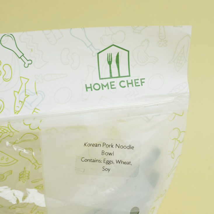 Korean pork noodle bowl label on home chef bag