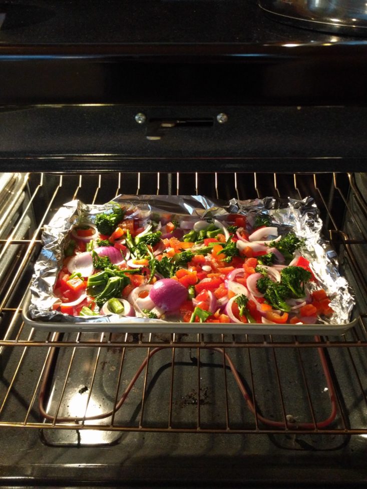 veggies roasting in an oven