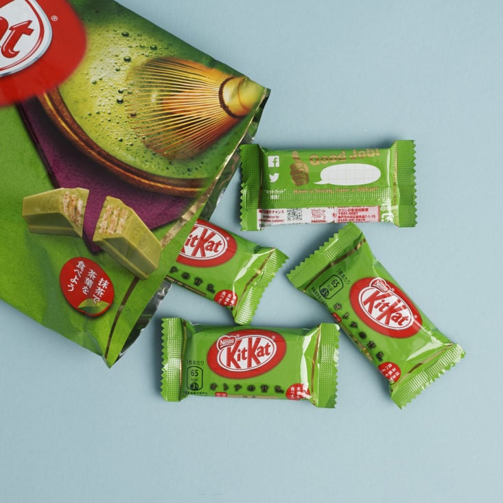 Matcha KitKat bag with minis pouring out