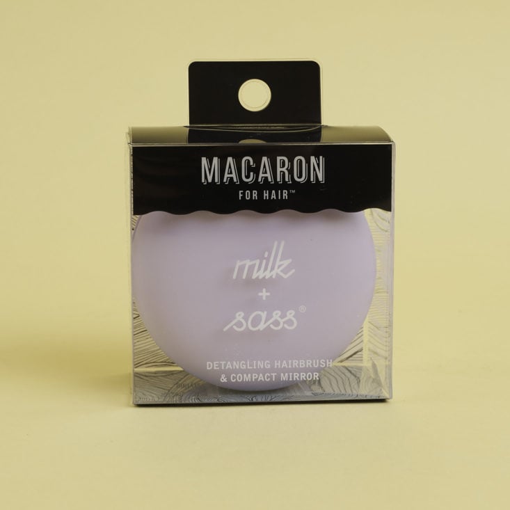 Milk and Sass Macaron hair brush compact in package