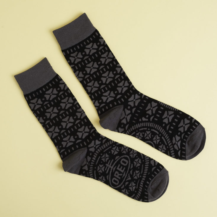 other side of Grey and black OREO socks