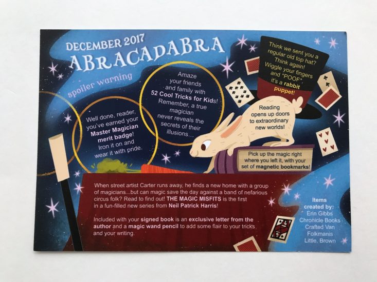 OwlCrate Jr December 2017 Abracadabra Booklet back