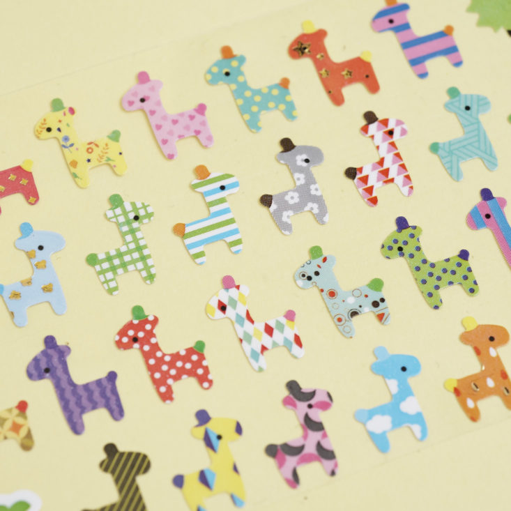 close up of patterned petite giraffe stickers