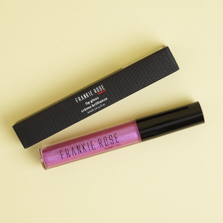Frankie Rose lip gloss in raspberry dazzle with box