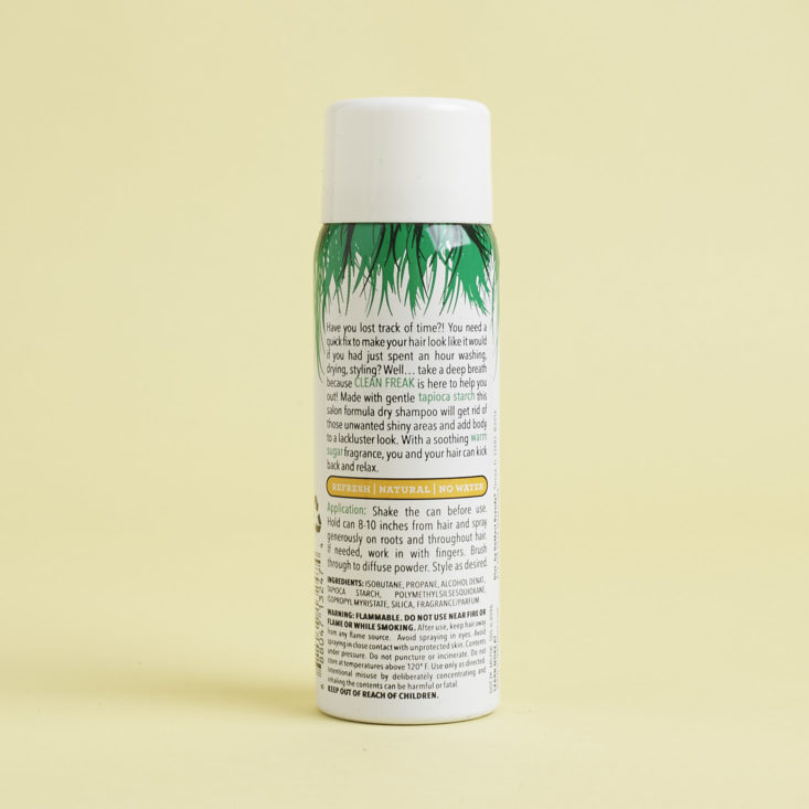 back of Not Your Mother's Tapioca Dry Shampoo