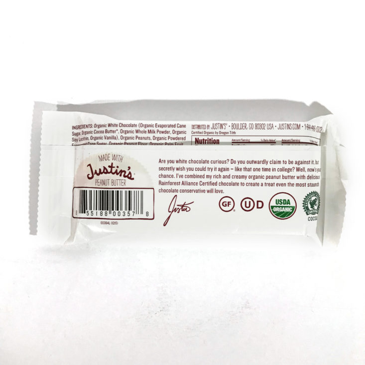 SnackSack Gluten-Free Box - December 2017 - Justin's Peanut Butter Cups Ingredients