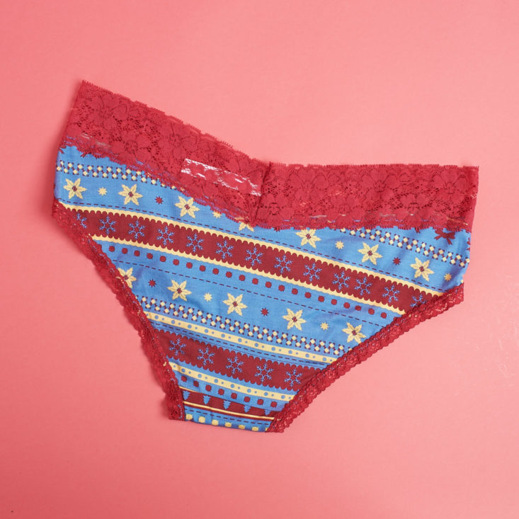 red blue and yellow holiday underwear from behind