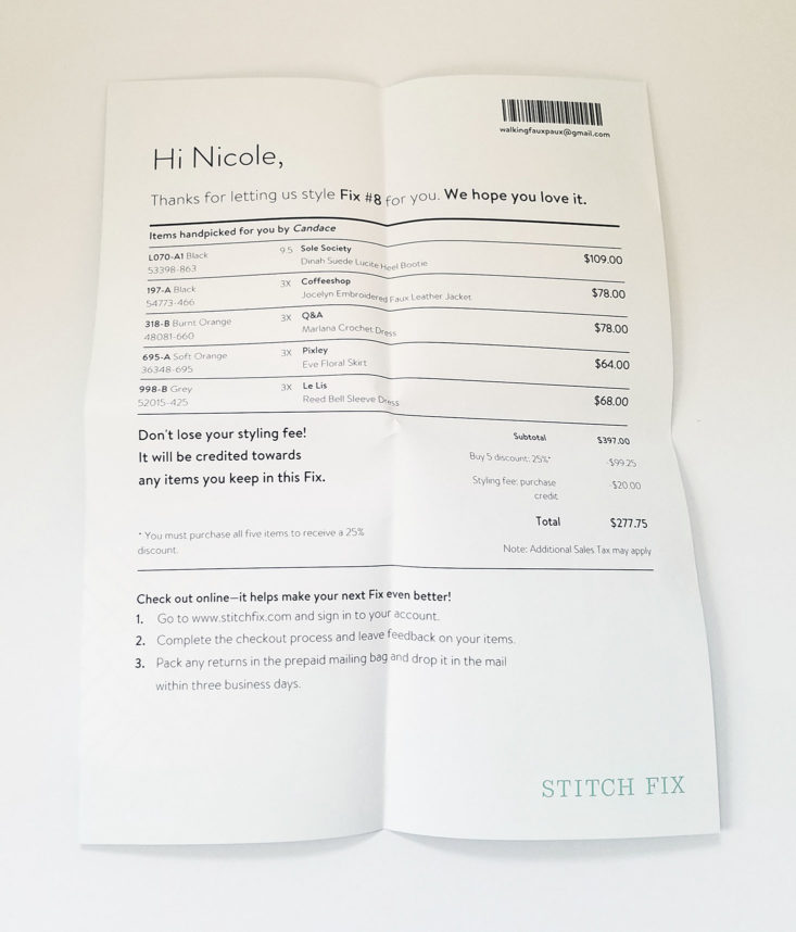 Stitch Fix Plus January 2018 Box 0005 - Invoice