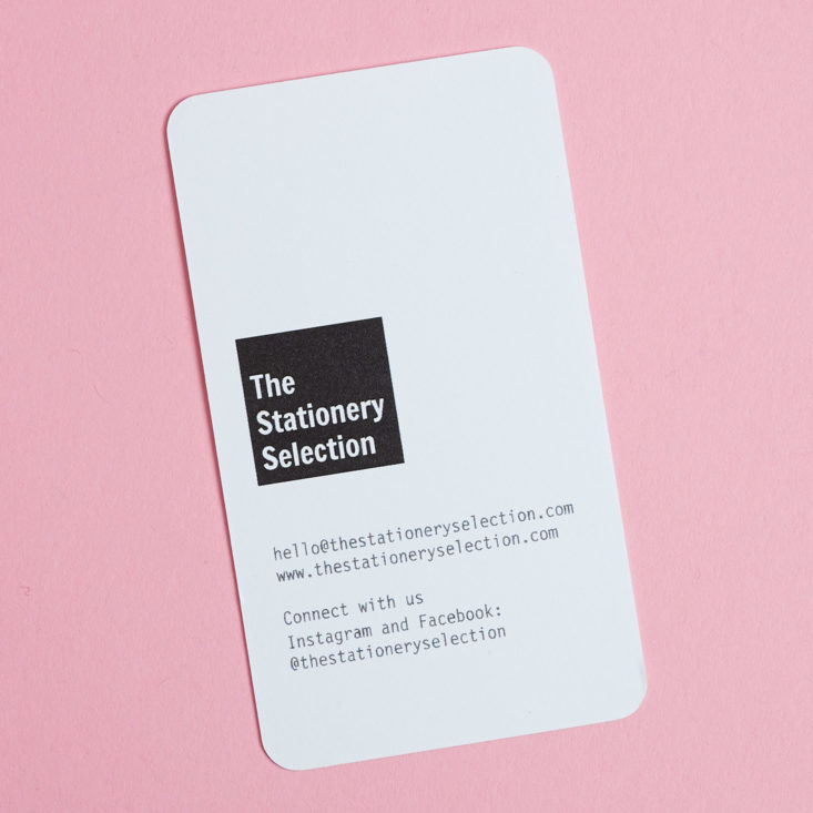reverse side of The Stationery Selection business card