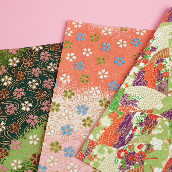 close up of set of three chiyogami washi paper