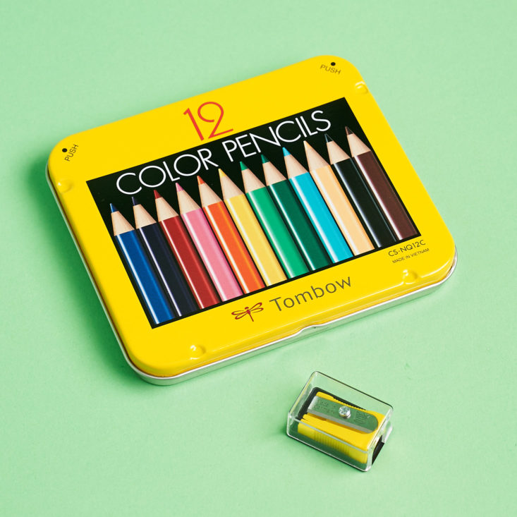 colored pencil tin and sharpener