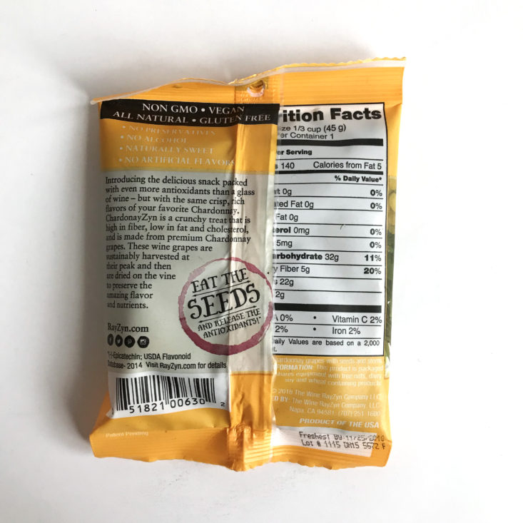 Uncorked Box - January 2018 - Chardonayzyn Superfood Snack Ingredients