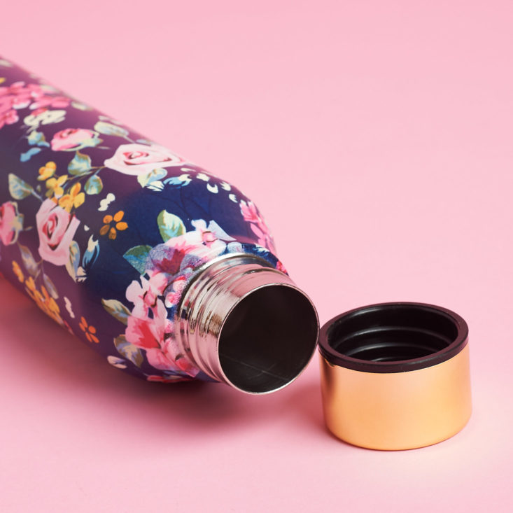 stainless steel water bottle with cap off