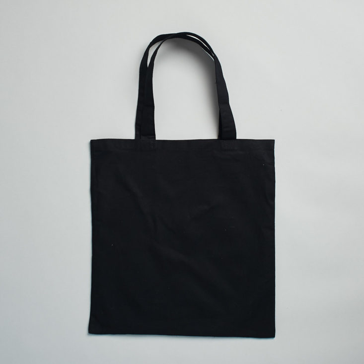 back of black tote bag
