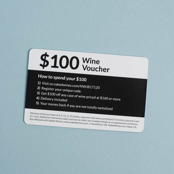 back of Naked Wines $100 voucher