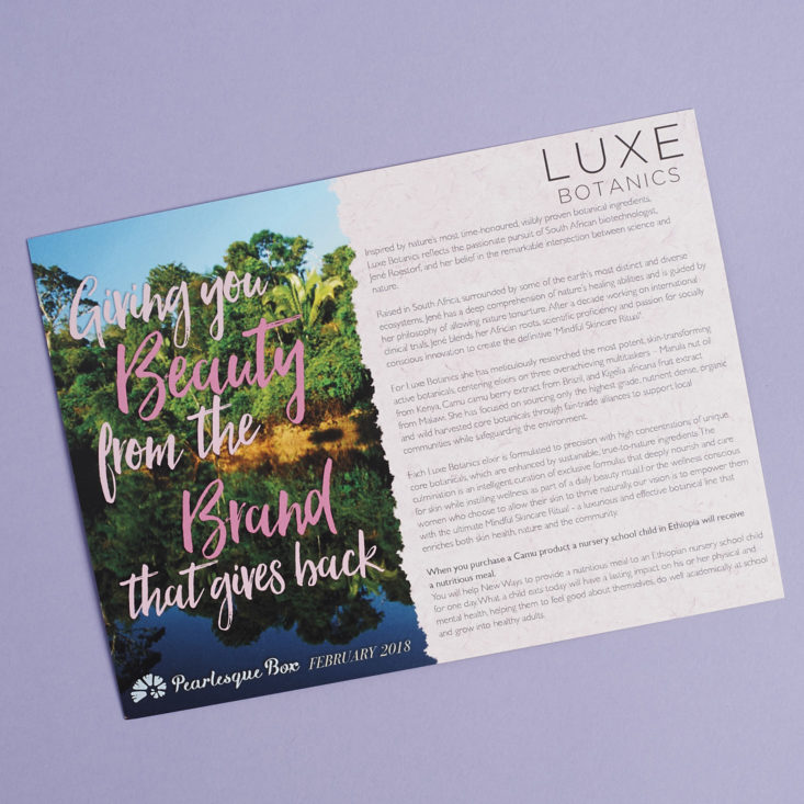 Luxe Botanics Info card