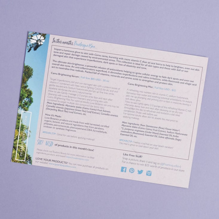 Luxe Botanics product Info card