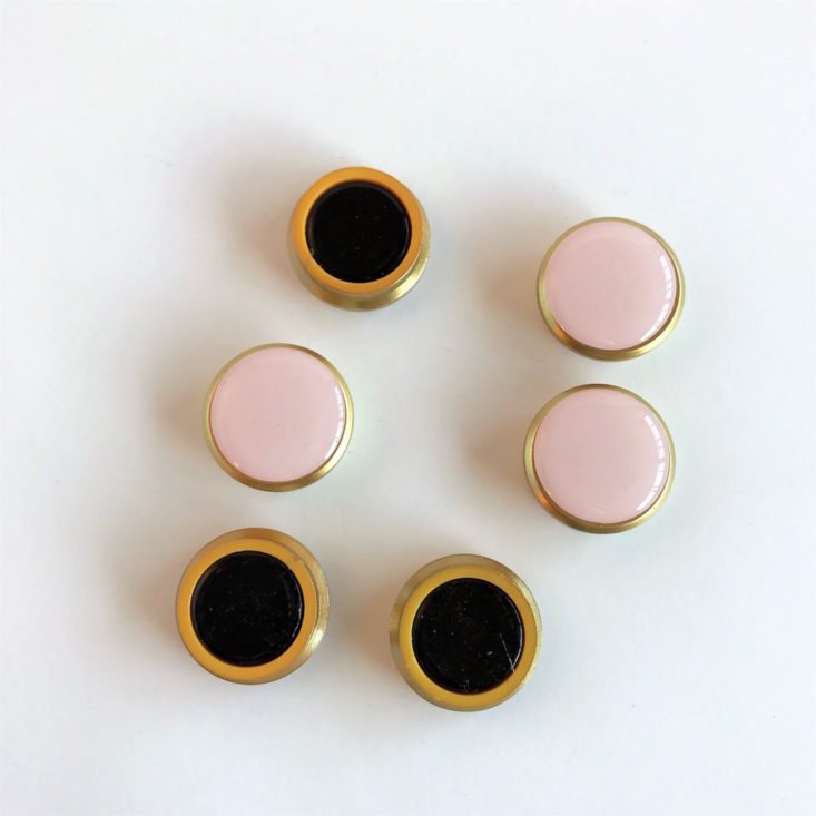Set of 6 Gold and Pink Tone Magnets out of packaging