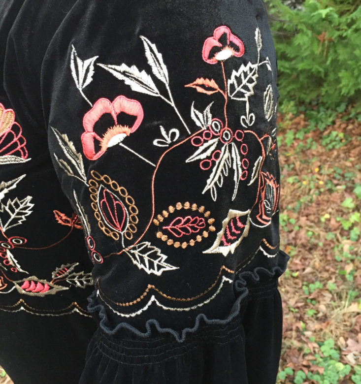 KAKTUS - Long Sleeve Dress with Stitch Detail in Floral Print closeup of embroider