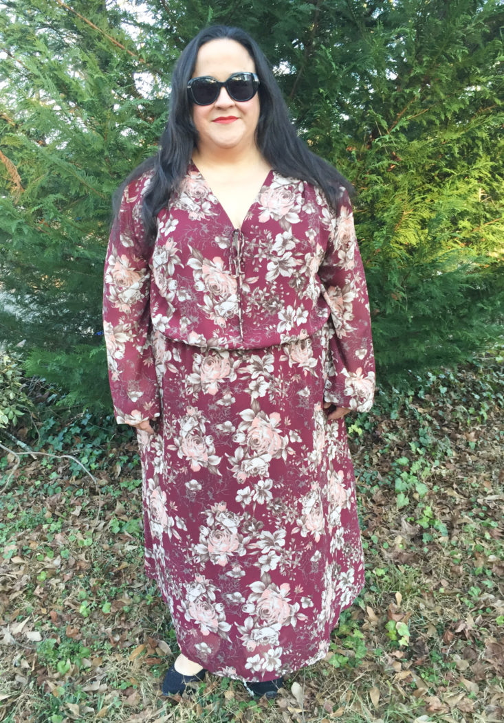 FRAICHE BY J - Long Sleeve V-Neck Dress In Rosa Wine Print