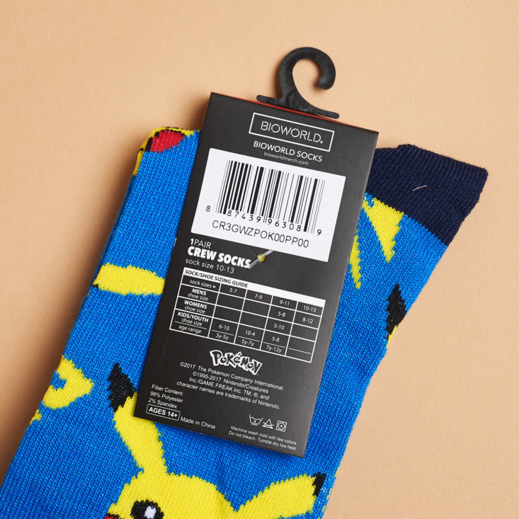 fabric info for blue pikachu socks