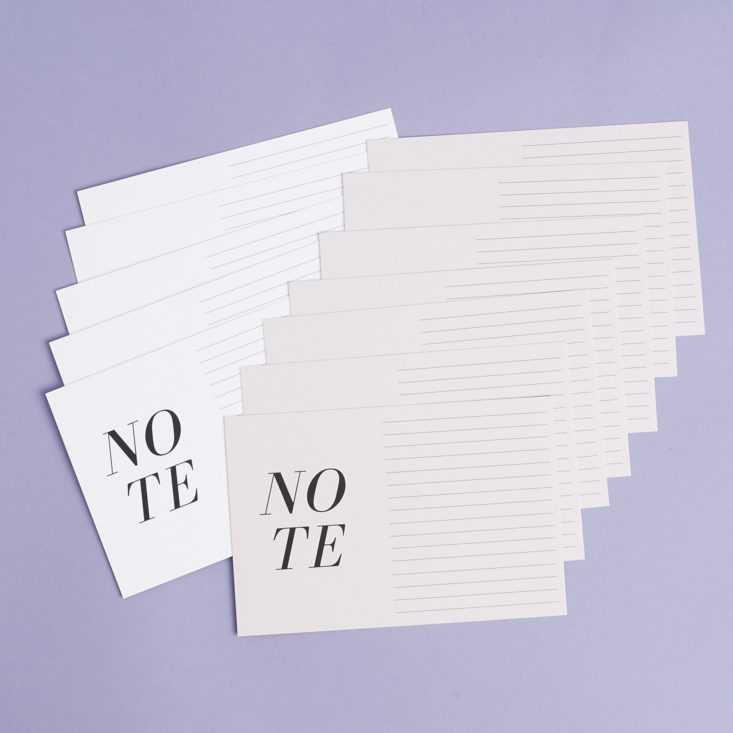 white and pink “NOTE” NOTECARDS