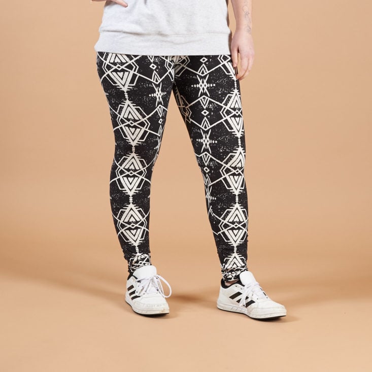 enjoy leggings black and white boho leggings on model