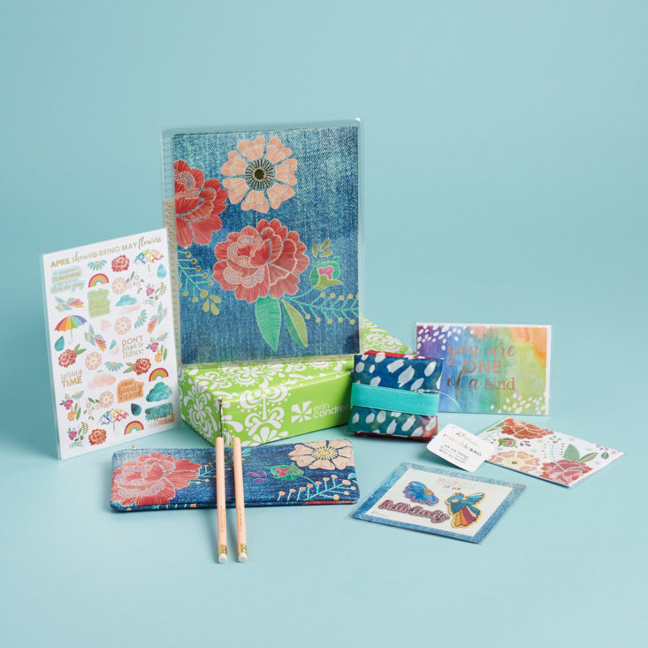 all stationery and lifestyle items inside erin condren seasonal surprise spring 2018 subscription box