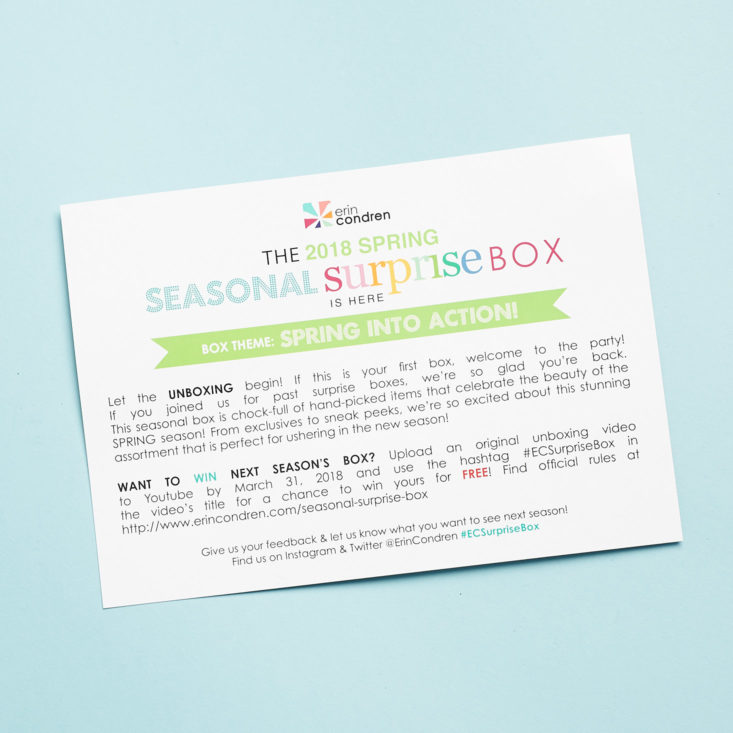 erin condren seasonal surprise box information card