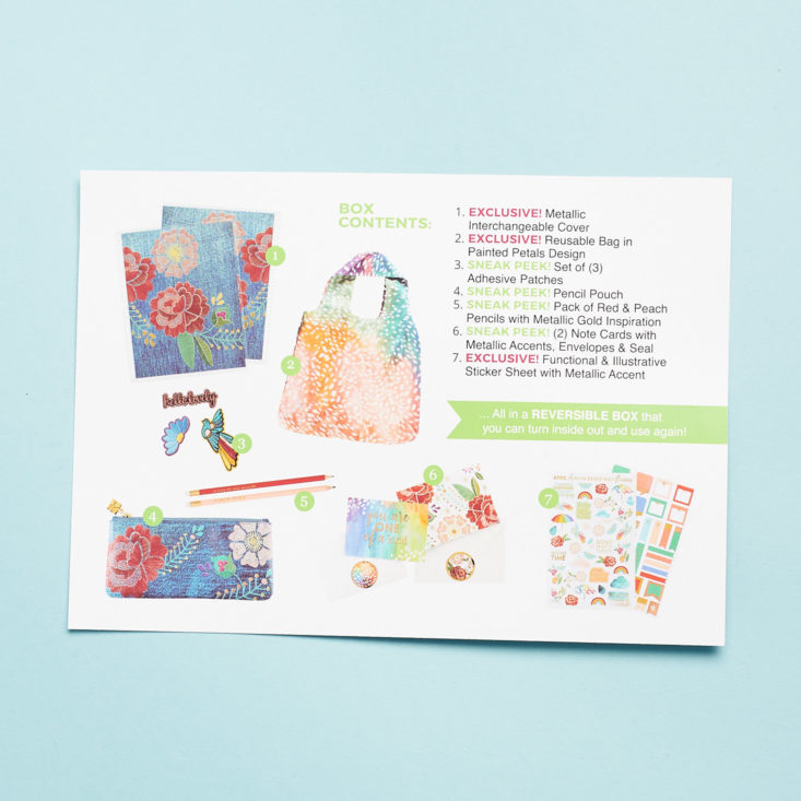 item list for erin condren seasonal surprise spring stationery box