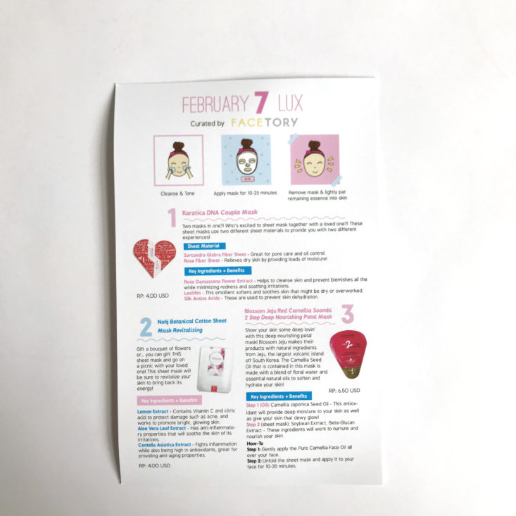 Facetory Seven Lux February 2018 - information card
