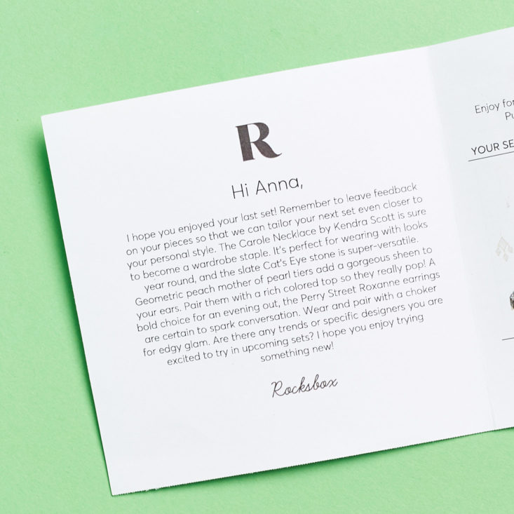 rocksbox stylist note