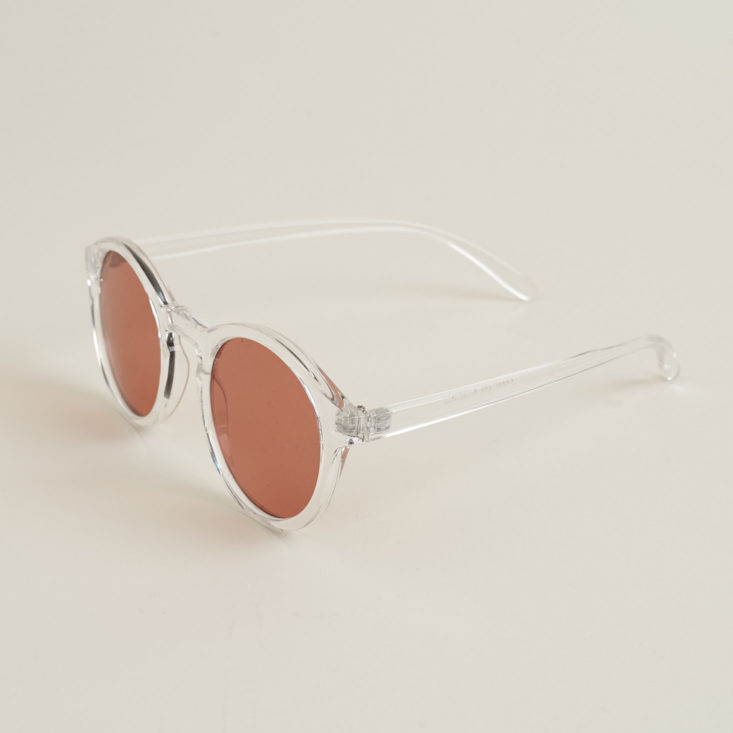 other side of "well rounded" sunglasses with rose lenses