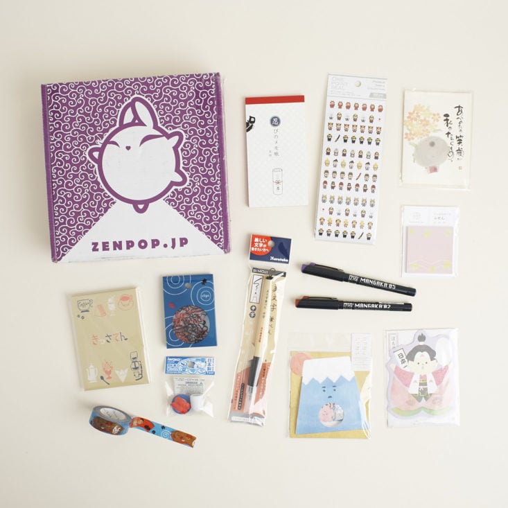 contents of ZenPop Stationery Pack box February 2018