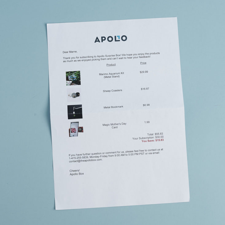 invoice for Apollo Surprise Box
