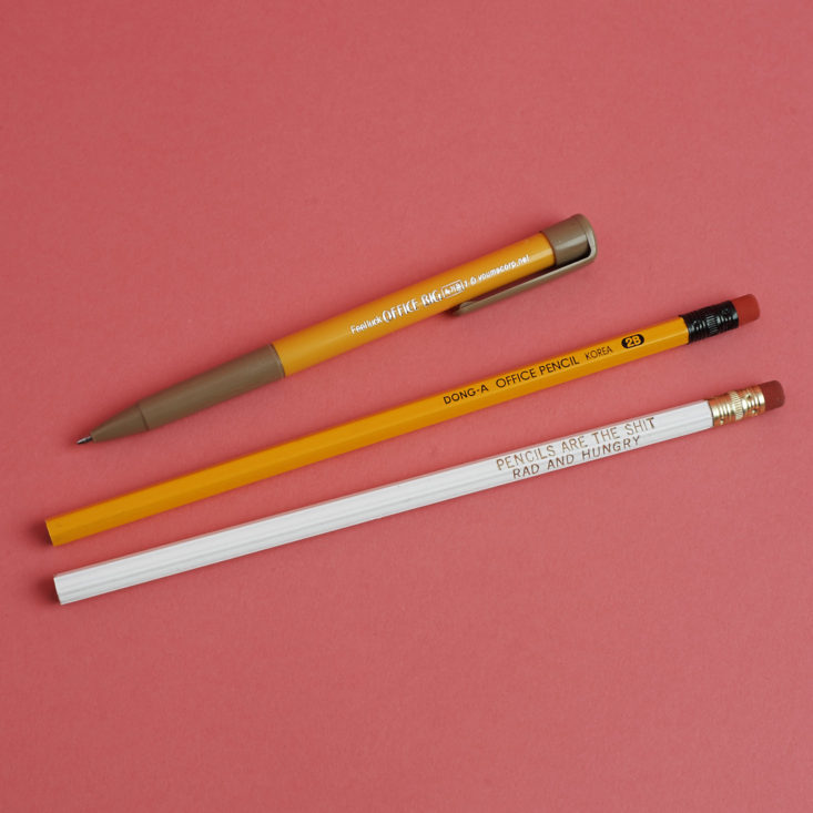2 pencils and a pen from korea