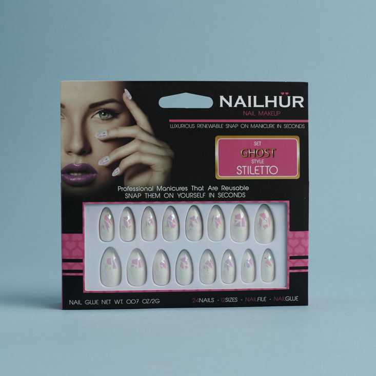 Nailhur Snap On Manicure in Ghost Stiletto in package