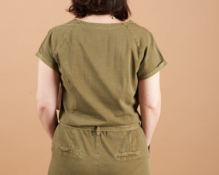 back of olive jumpsuit