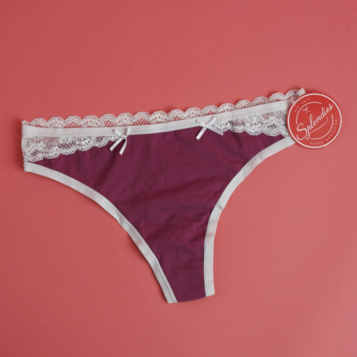 front of Splendies raspberry cotton and lace thong