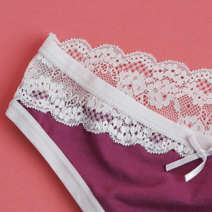 close up of Splendies raspberry cotton and lace thong