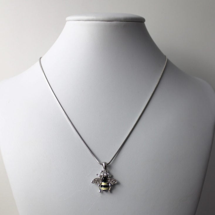 White Gold-Plated Enamel Honeybee Necklace on Sterling Silver Chain