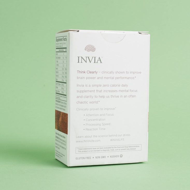 back of Invia Life Supplement Powder box