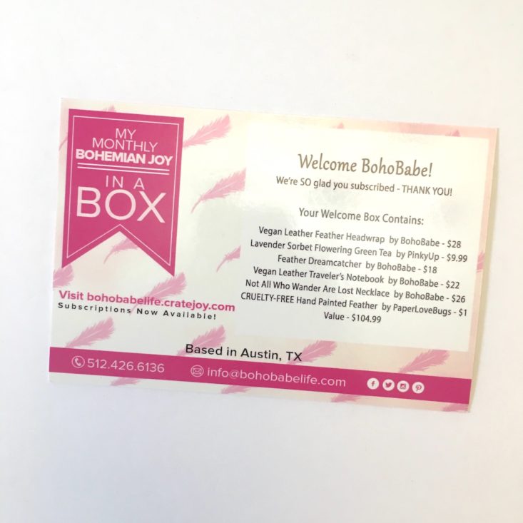 BohoBabe Welcome Box Packing List