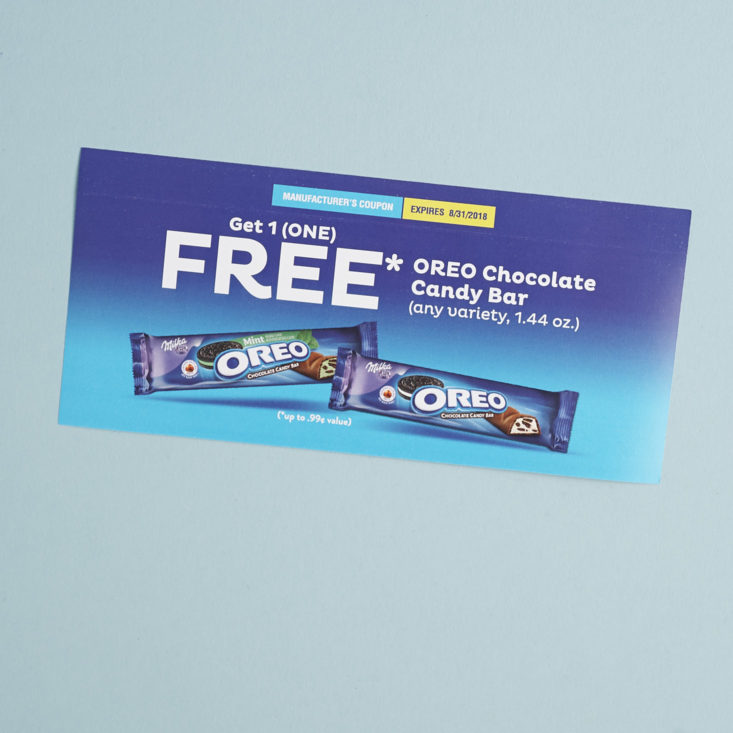 other side of Coupon for free oreo chocolate candy bar