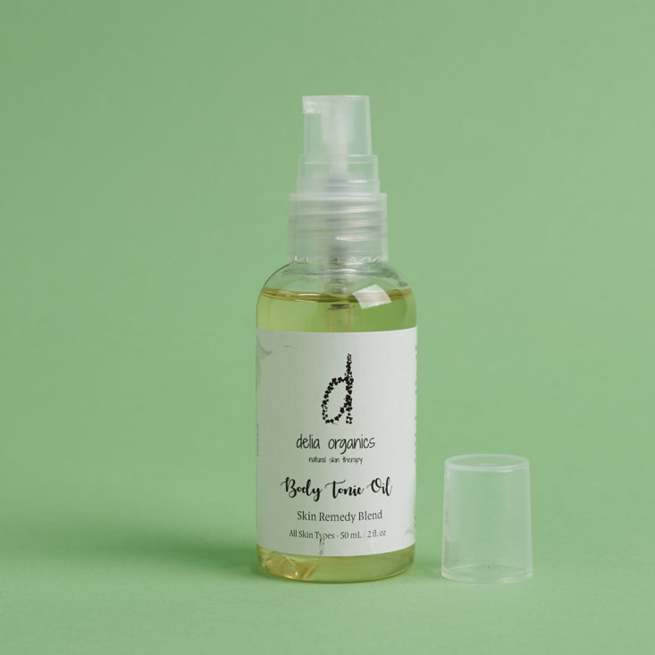 Delia Organics Body Tonic Oil with cap off