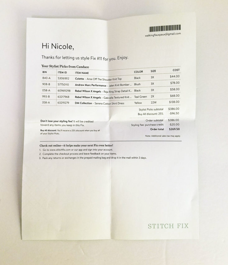 Stitch Fix Plus April 2018 Box 0005 receipt