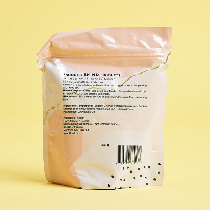bkind bath salts back of package