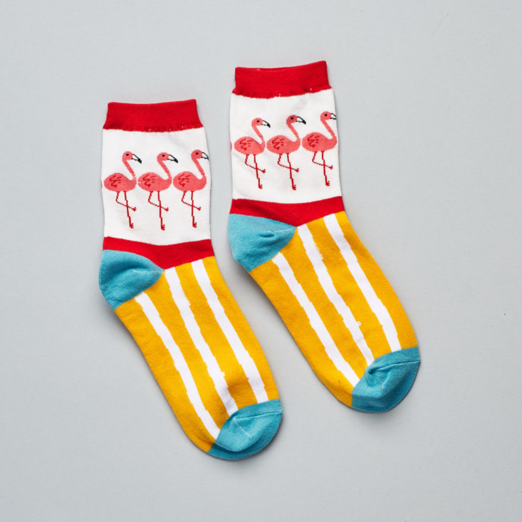 quirky crate patterned flamingo socks