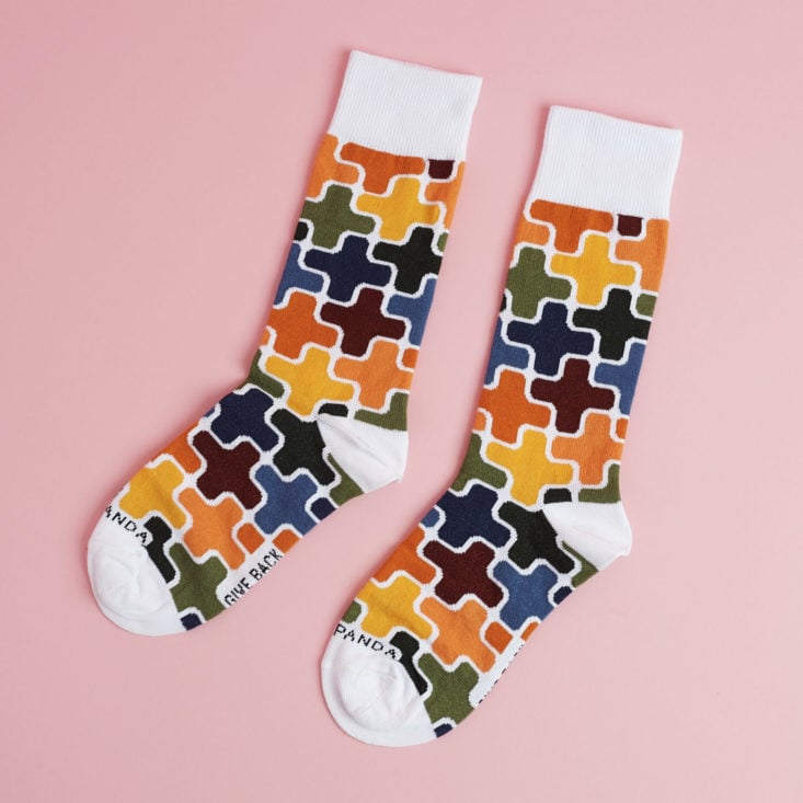 other side of colorful plus sign patterned socks
